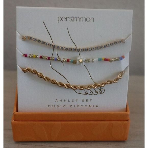 Persimmon Women's 3 Piece Cubic Zirconia Anklet Set - Picture 1 of 3